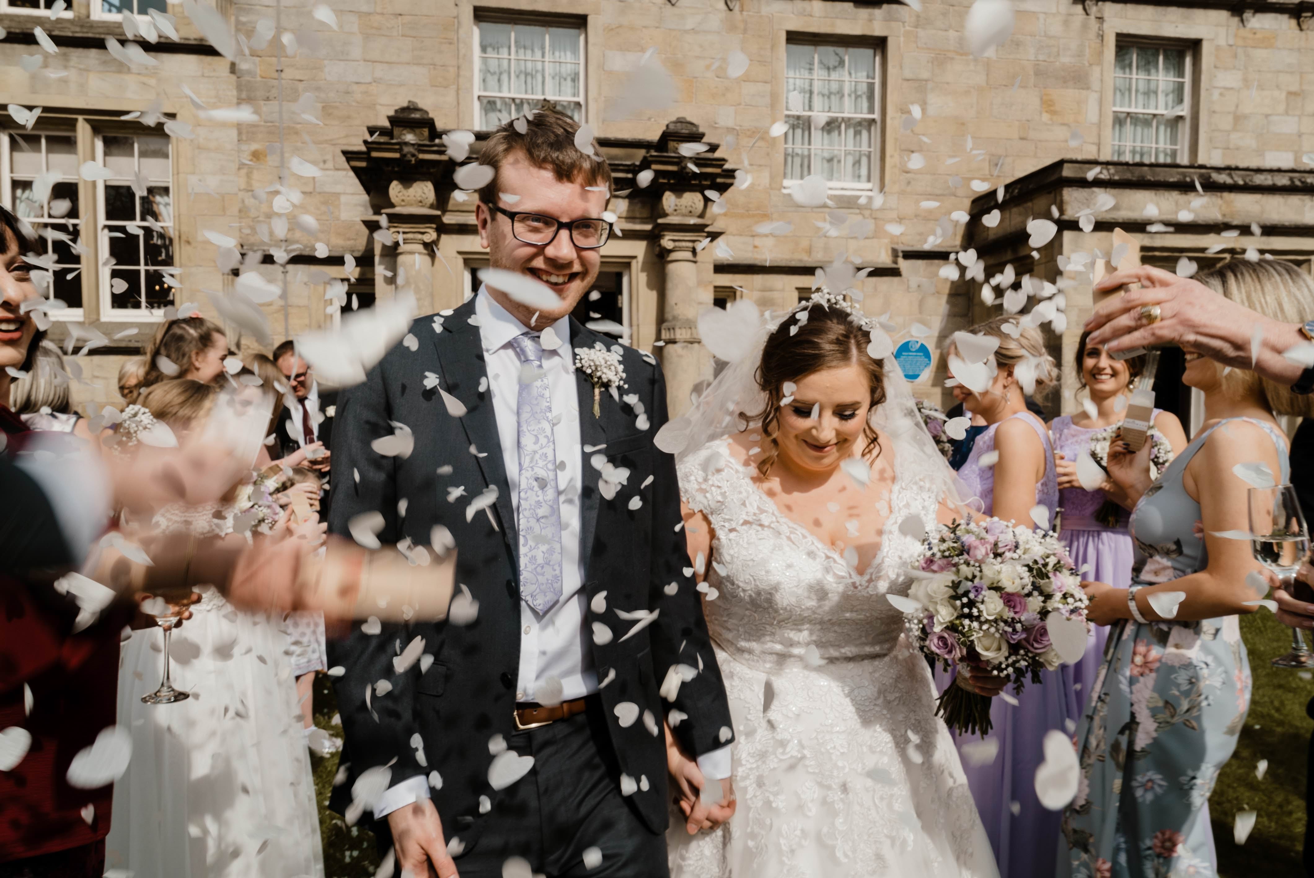 Husbadn And Bride Confetti Shot . - Weetwood Hall Wedding